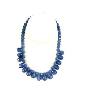 Dyed Agate Blue Faceted Bead Necklace With Toggle Clasp For Women